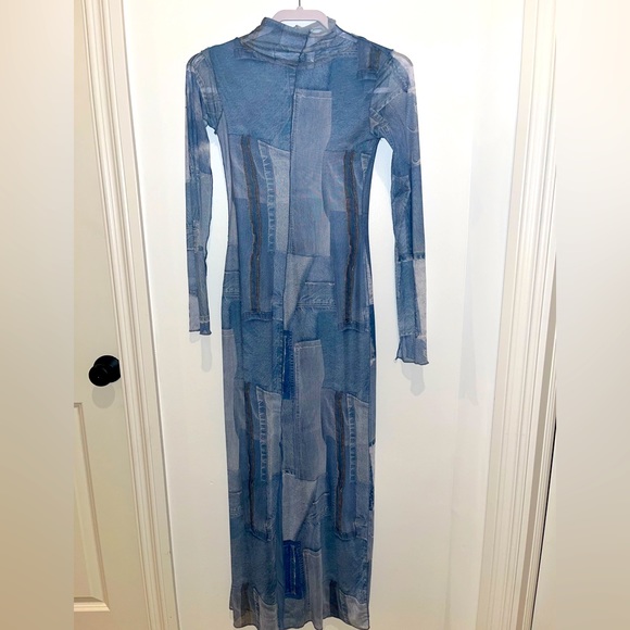 Long denim print dress - Picture 1 of 3